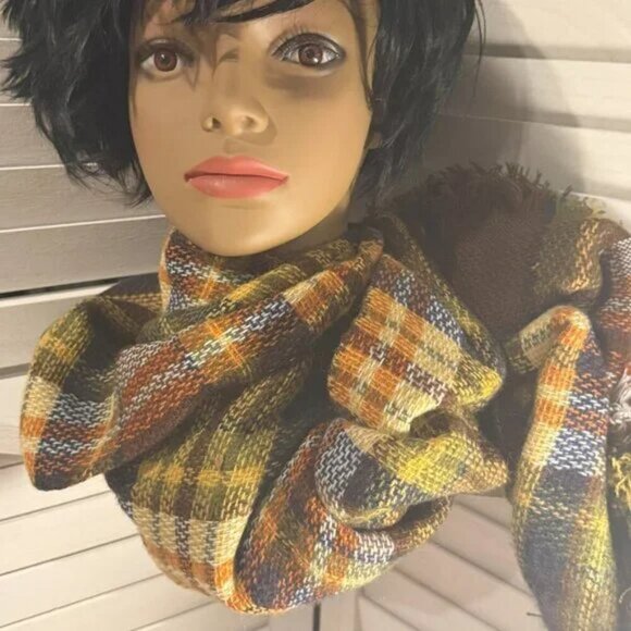 Plaid Oversized Scarf Blanket โ NWT, 55"x50", Orange Yellow Brown, Cozy - Picture 1 of 3